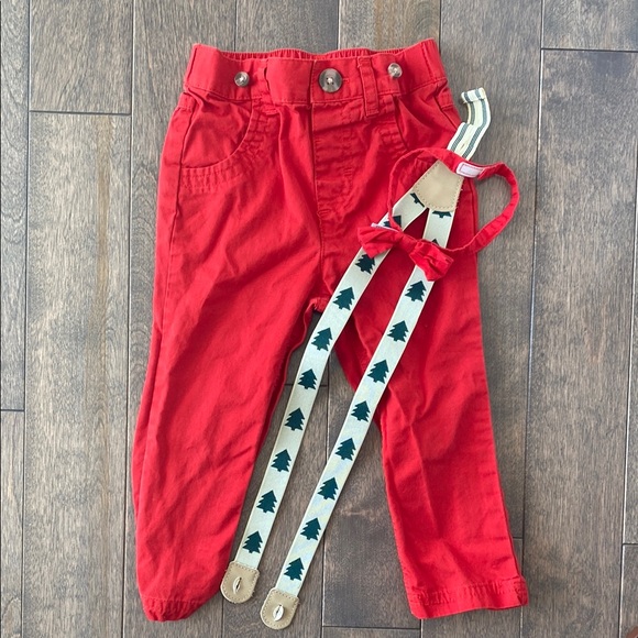 CAT & JACK 18m Christmas tree suspenders, bow tie, and pant set - Picture 1 of 3